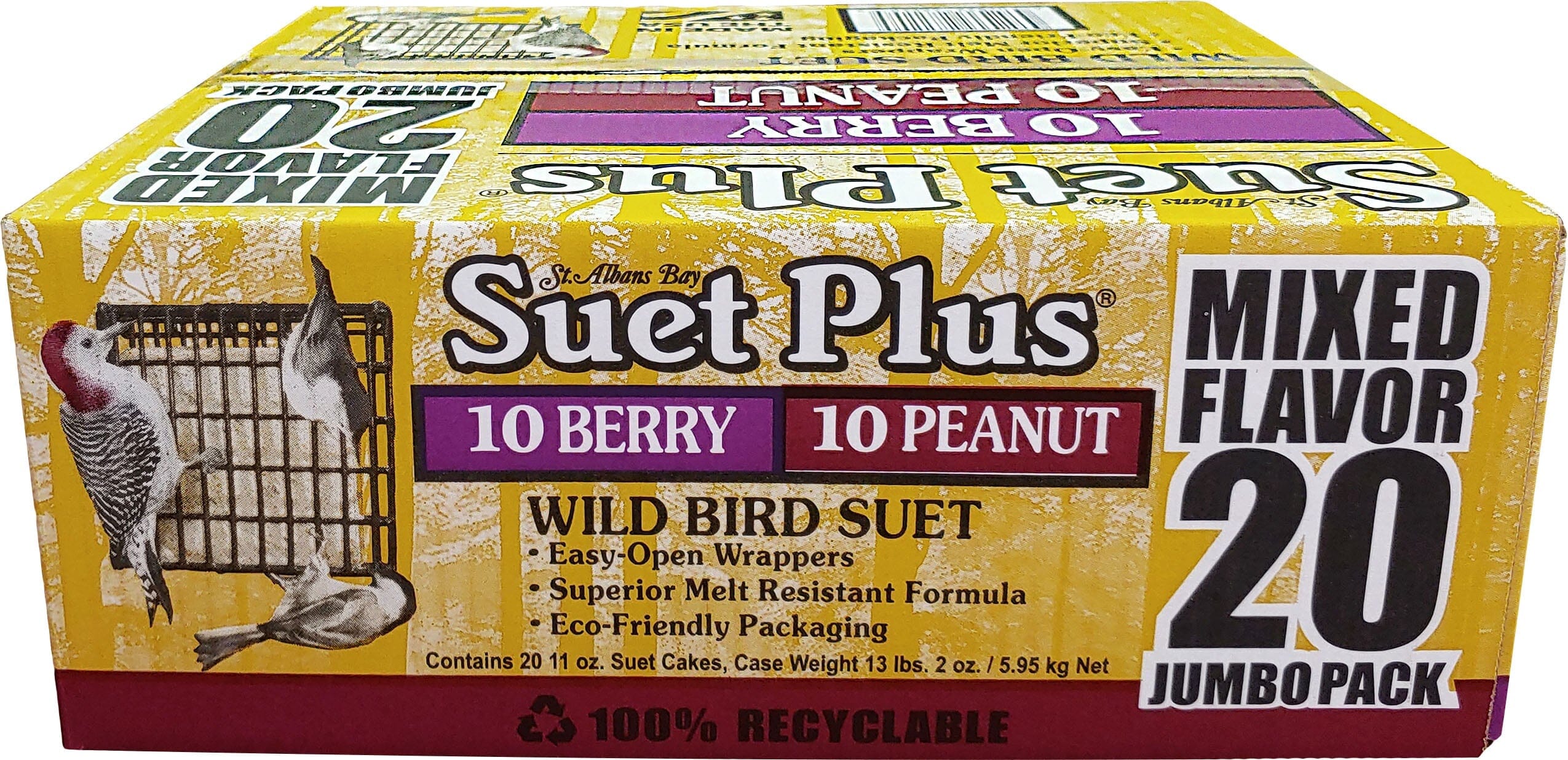 Suet Cakes Plus Mixed Flavor Jumbo Pack Wild Bird Food - Berry/Peanut - 20 Pack  