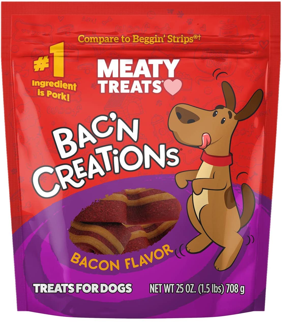 Sunshine Mills Meaty Treats Bacon Creations Baked Dog Treats - 25 oz - Case of 6  