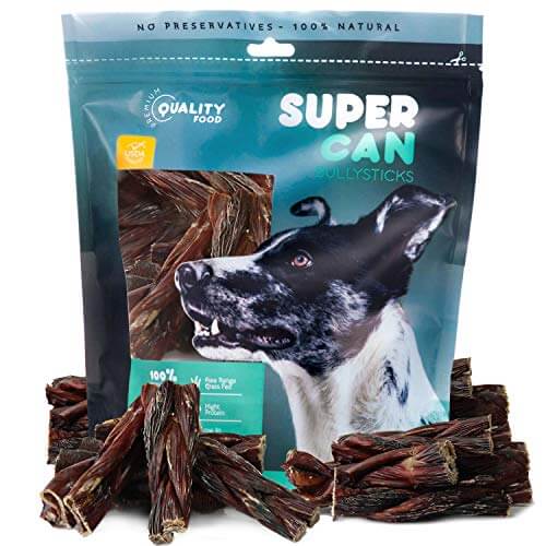 Supercan Beef Braided Gullet Sticks Dog Jerky Treats - 6 Inch - 80 Count  