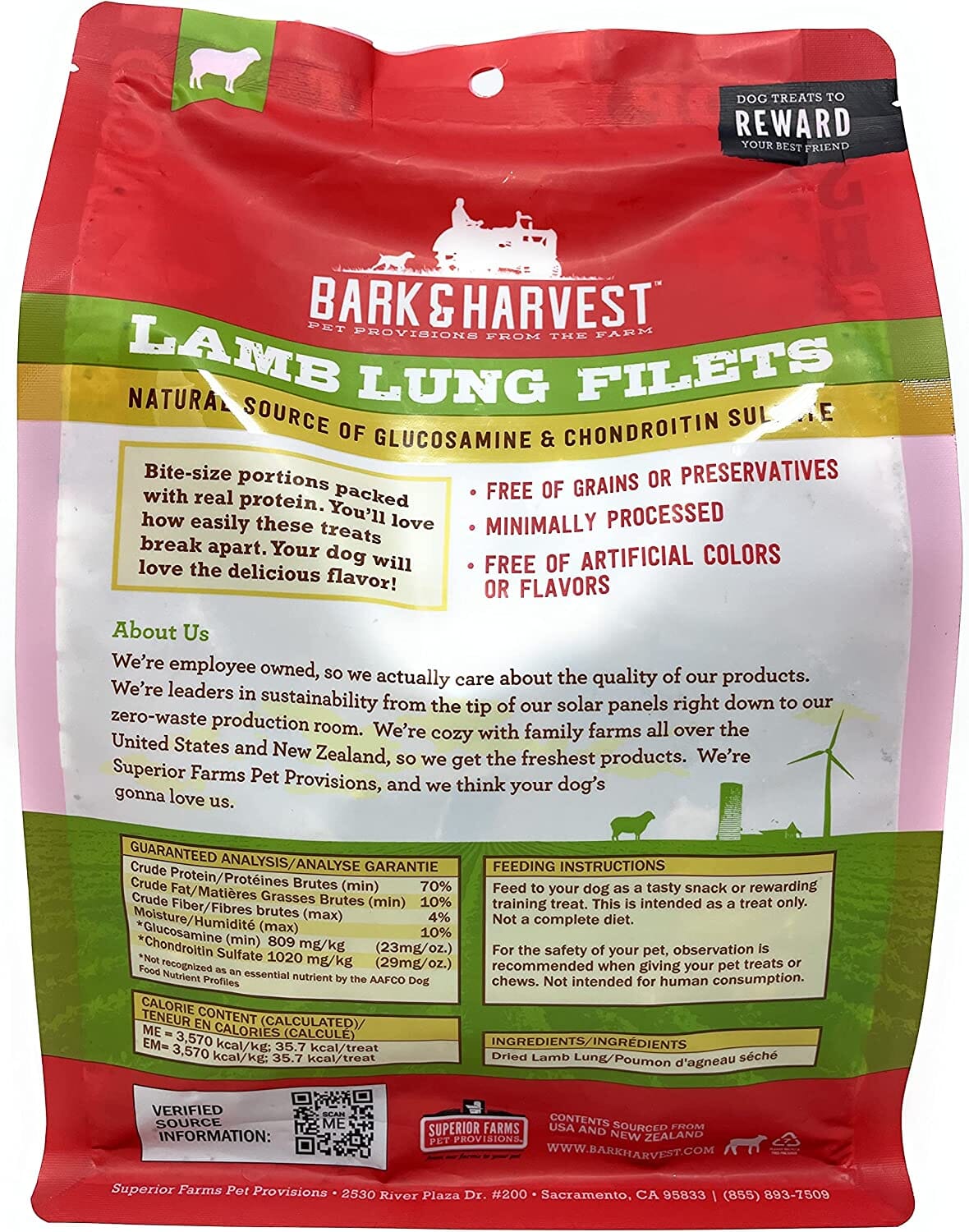 Superior Farms Lamb Lung Freeze-Dried Natural Dog Chews - 8 lbs  