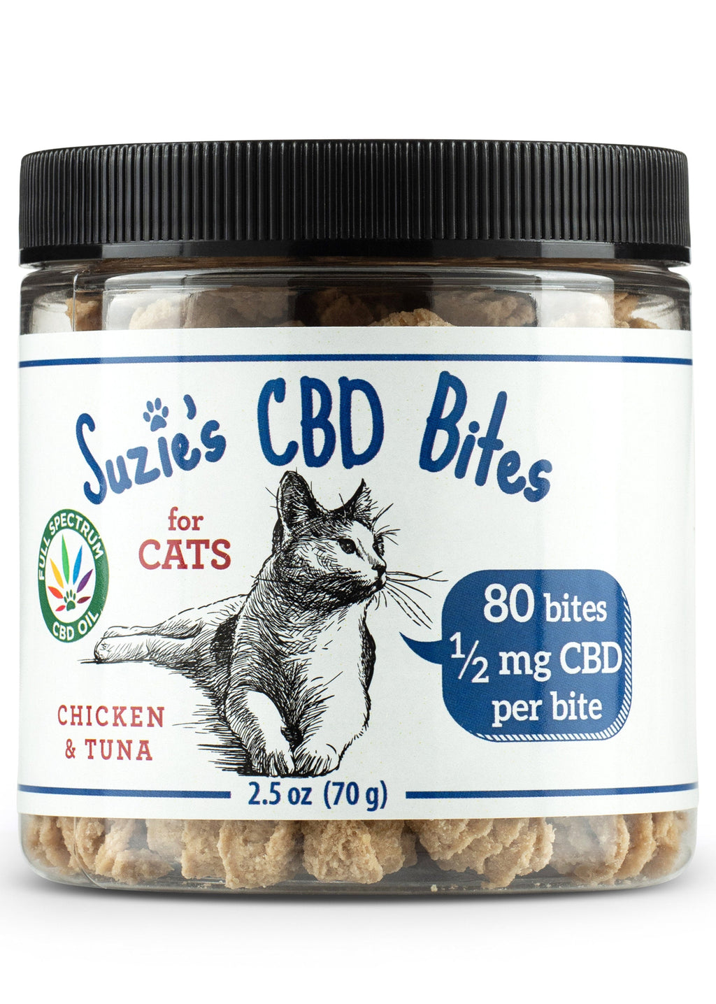 Suzie's CBD Treats CBD Bites for Cats Chicken & Tuna 0.5 mg Cat Biscuits - 80 ct Jar  
