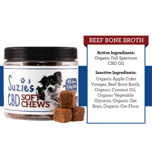 Suzie's CBD Treats Soft Chew Beef Bone Broth 45ct Chew Supplemental Cat and Dog Treats ...