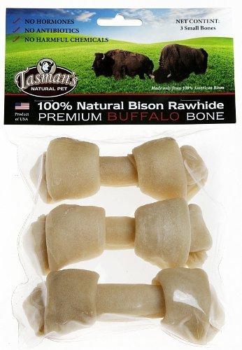 Tasman's Natural Pet Bison Rawhide 4" - 5" Small Bones Dog Natural Chews - 3 Pack  