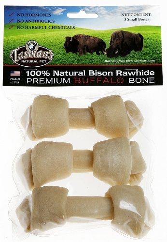 Tasman's Natural Pet Bison Rawhide 4" - 5" Small Bones Dog Natural Chews - 3 Pack