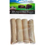 Tasman's Natural Pet Bison Rawhide 4" - 5" Small Rolls Dog Natural Chews - 4 Pack  