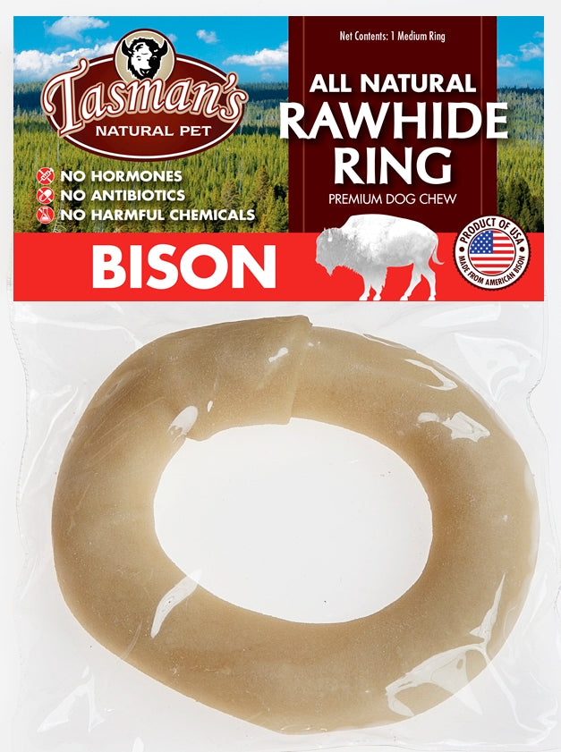 Tasman's Natural Pet Bison Rawhide 5" - 6" Dog Natural Chews - Medium Ring  
