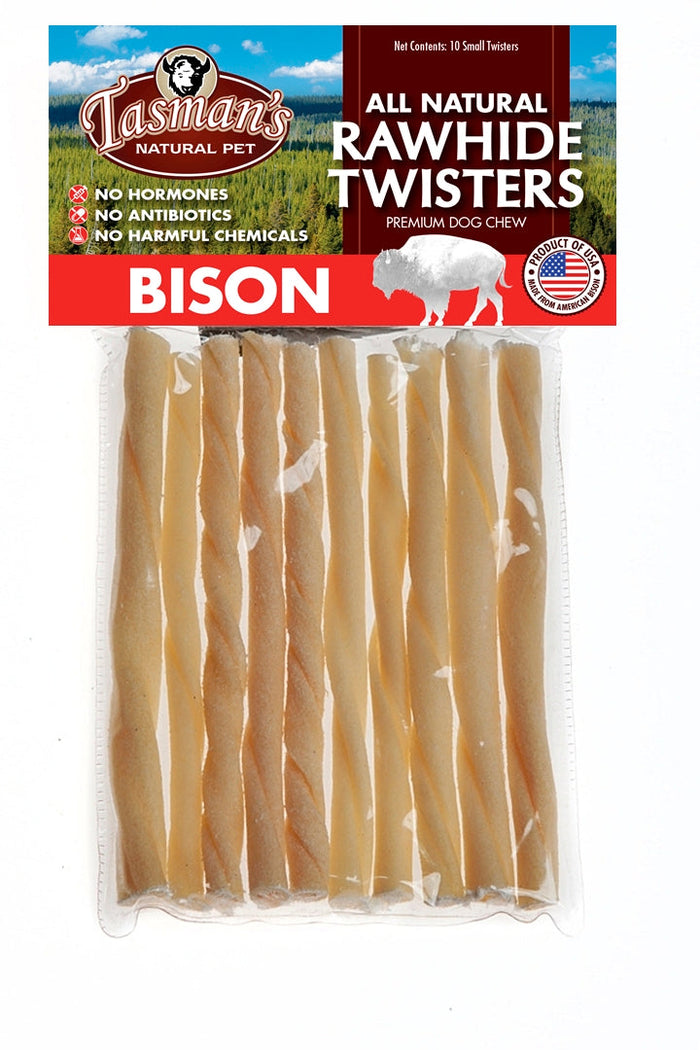 Tasman's Natural Pet Bison Rawhide 5" Dog Natural Chews - Small Twister - 10 Pack