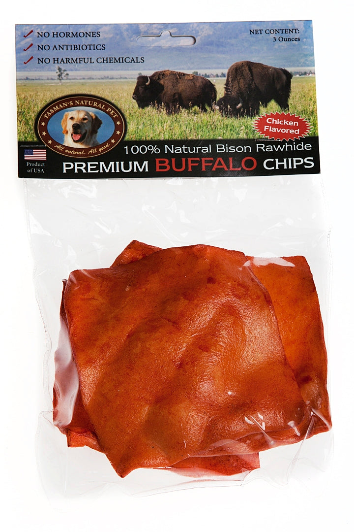 Tasman's Natural Pet Bison Rawhide Bisonhide Chicken Chips Dog Natural Chews - 3 oz Bag  