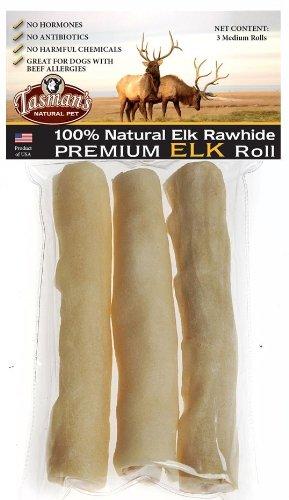 Tasman's Natural Pet Elk Rawhide 6" - 7" Medium Rolls Dog Natural Chews - 3 - Pack