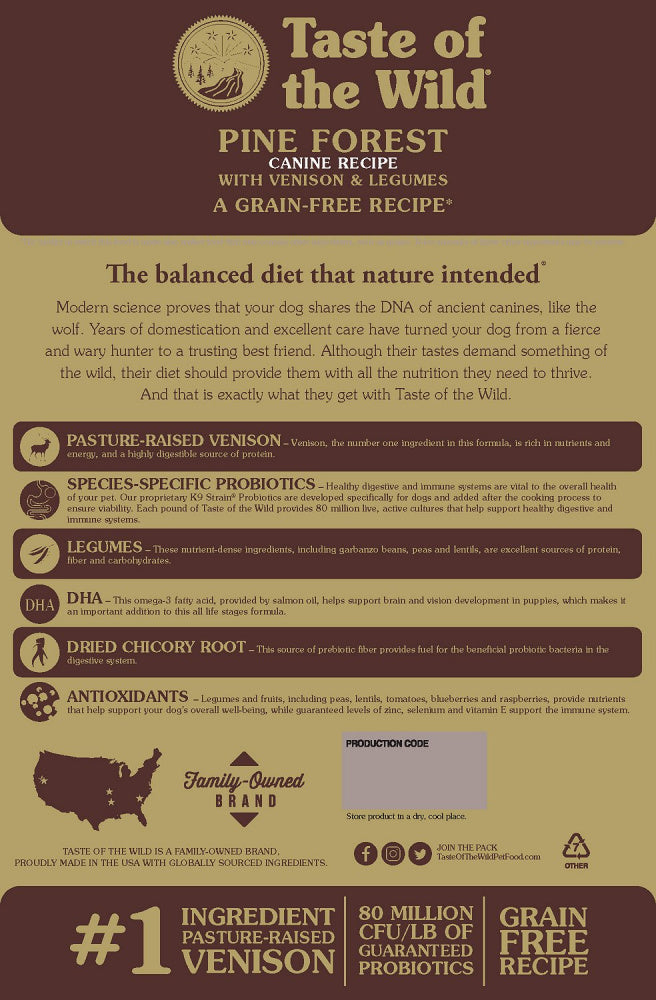 Taste Of The Wild Grain Free Pine Forest Recipe Dry Dog Food  