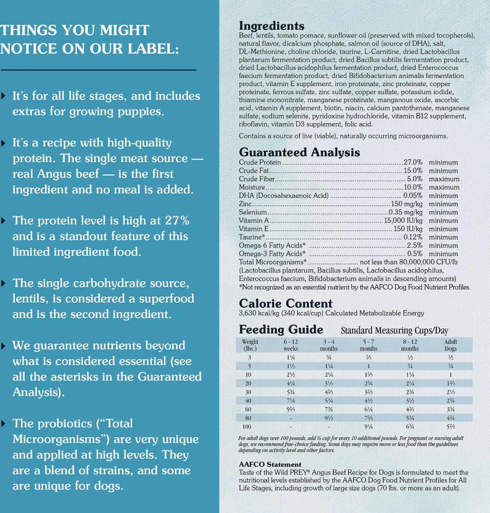 Taste Of The Wild Grain Free Prey Limited Ingredient Angus Beef Dry Dog Food  