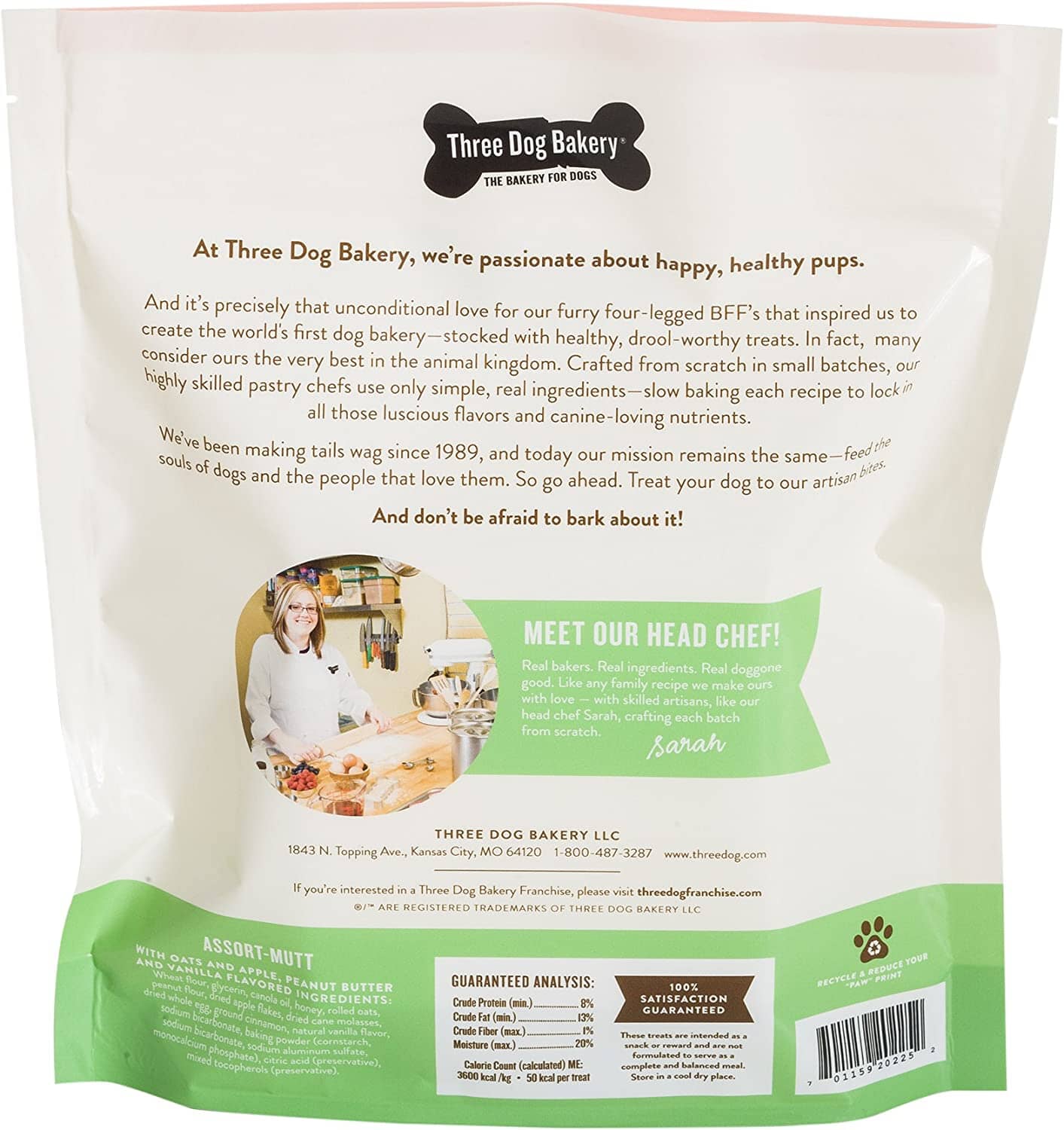 Three Dog Bakery Assortmutt All Natural Trio Dog Biscuits Treats - Oat Apple/Pb/Va - 32 Oz  