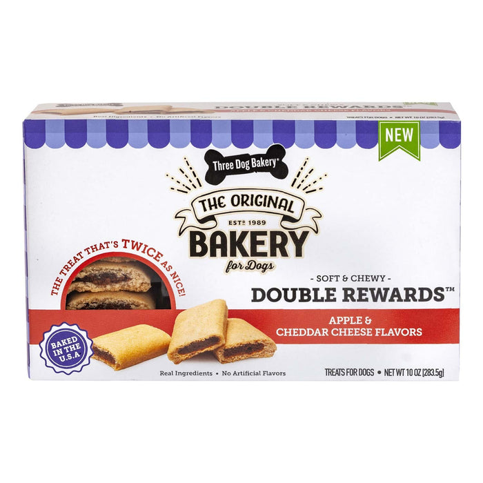 Three Dog Bakery Double Reward Soft Cookies Dog Biscuits Treats - Apple/Cheese - 10 Oz