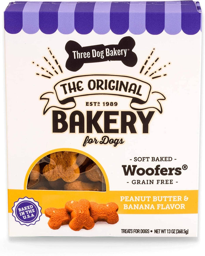 Three Dog Bakery Woofers Grain-Free Soft Baked Cookies Dog Biscuits Treats - Peanut But...