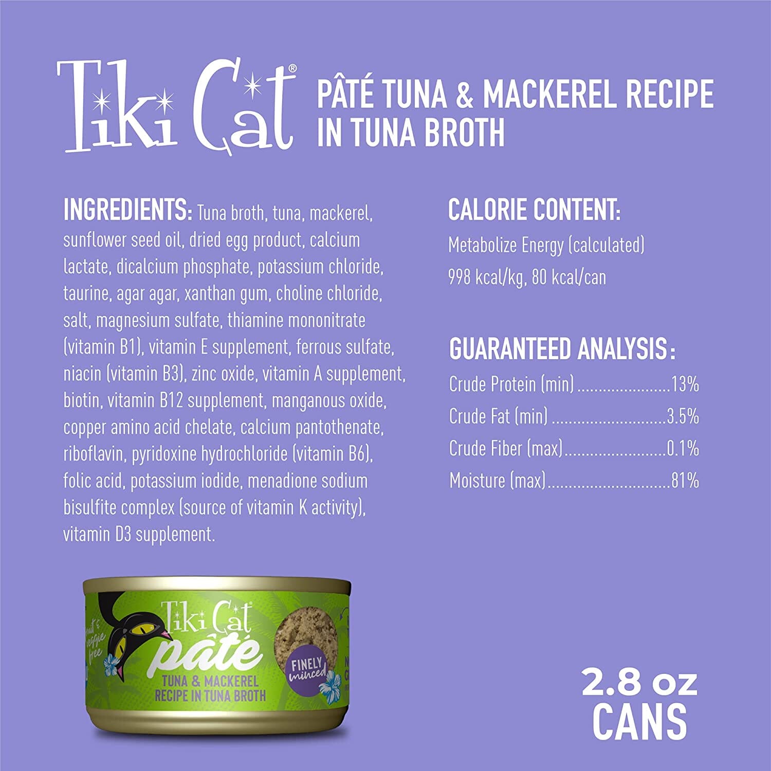 Tiki Cat Ahi Tuna & Mackerel Pate Luau Canned Cat Food - 2.8 Oz - Case of 12  