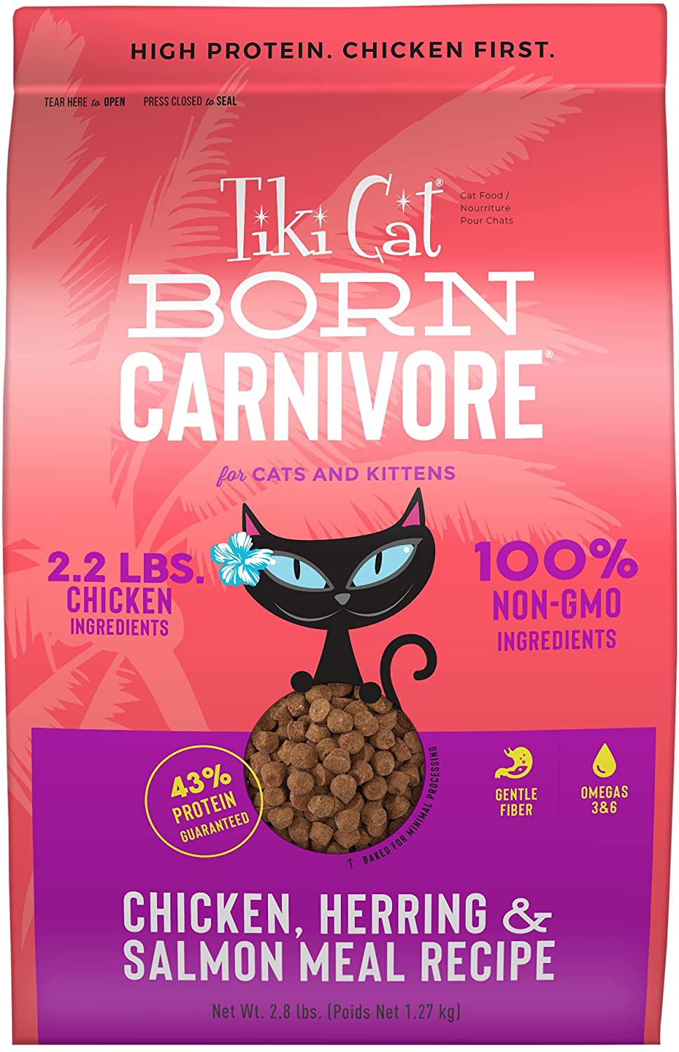 Tiki Cat Born Carnivore Non-GMO Chicken & Herring non Kibble Dry Cat Food - 11.1 lb Bag  