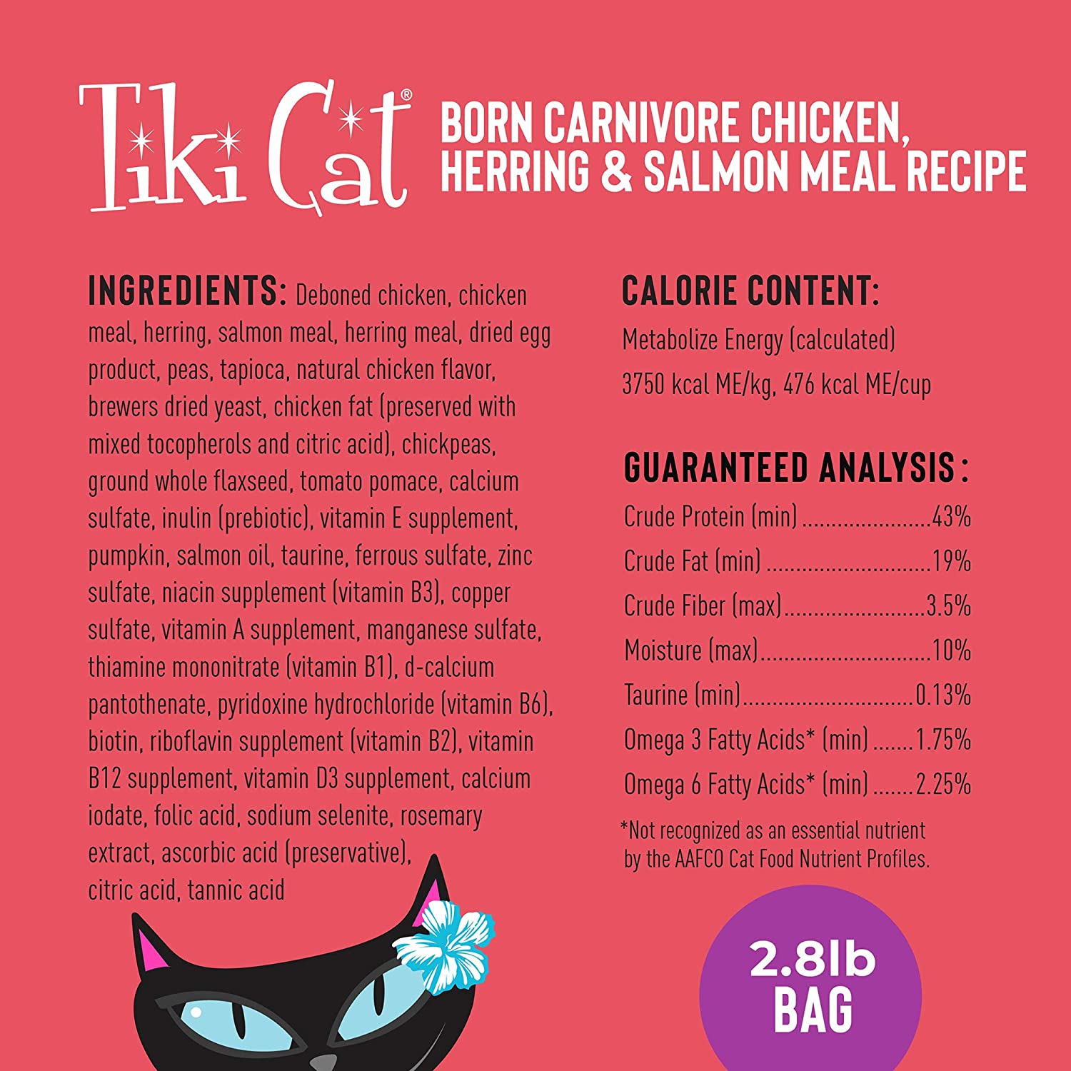 Tiki Cat Born Carnivore Non-GMO Chicken & Herring non Kibble Dry Cat Food - 5.6 lb Bag  