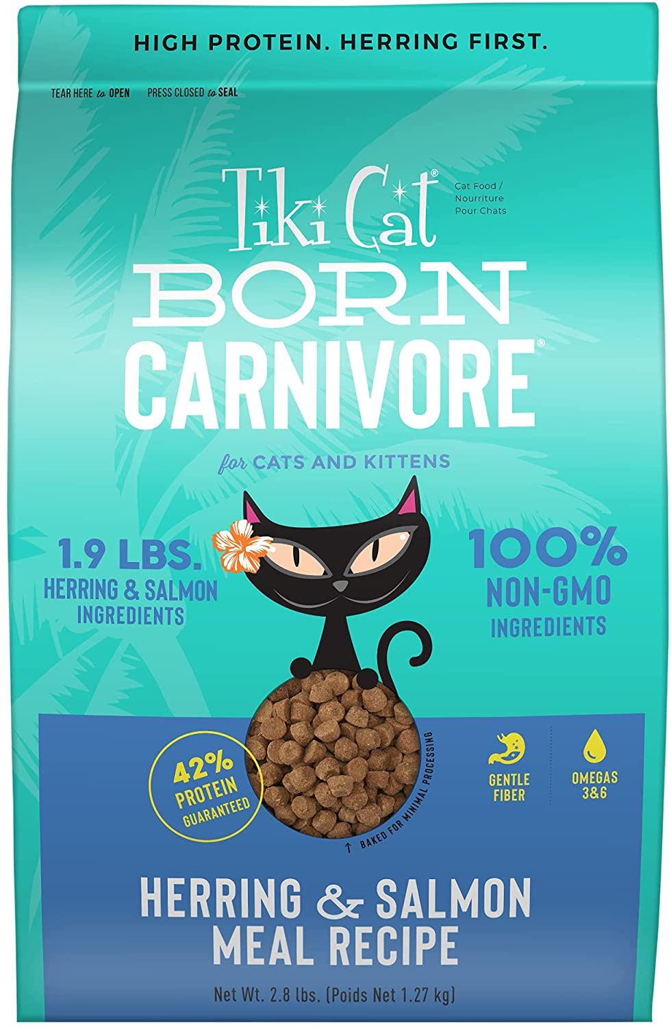 Tiki Cat Born Carnivore Non-GMO Herring & Salmon non Kibble Dry Cat Food - 11.1 lb Bag  