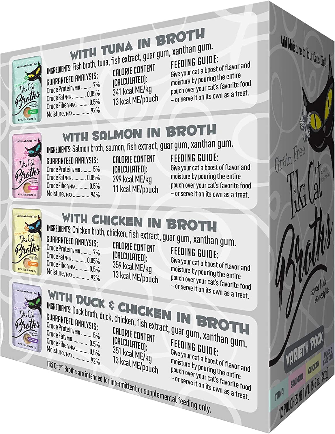 Tiki Cat Broth Variety Pack Cat Food Toppers - 1.3 Oz Pouch - Pack of 12  