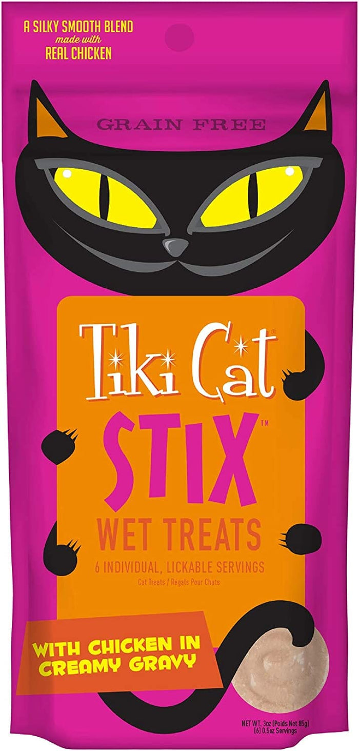 Tiki Cat Chicken Mousse STIX™ Cat Treats - (6 Tubes per Bag) - 3 Oz Bags - Pack of 12