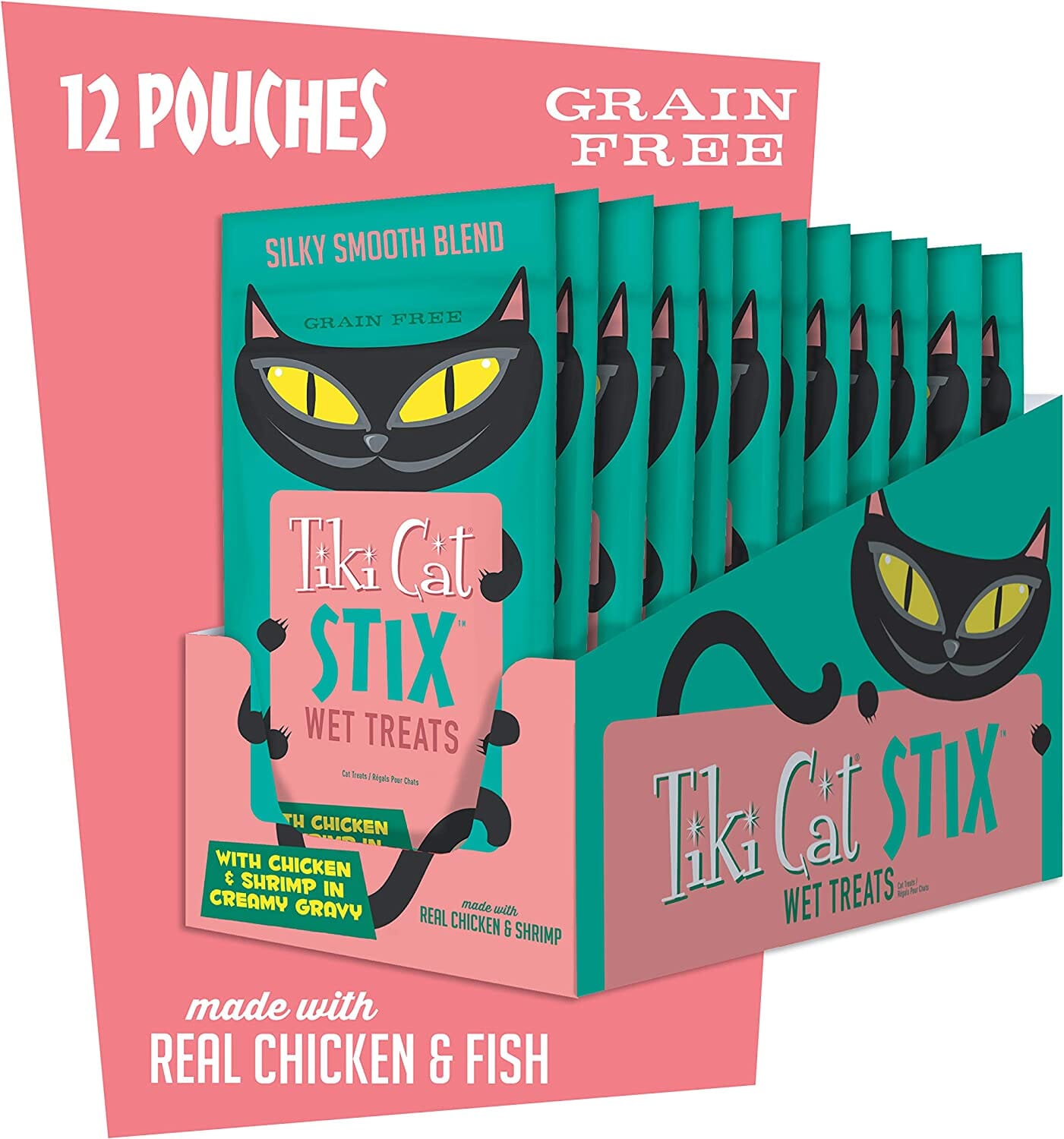 Tiki Cat Chicken & Shrimp Mousse STIX™ Cat Treats - (6 Tubes per Bag) - 3 Oz Bags - Pack of 12  