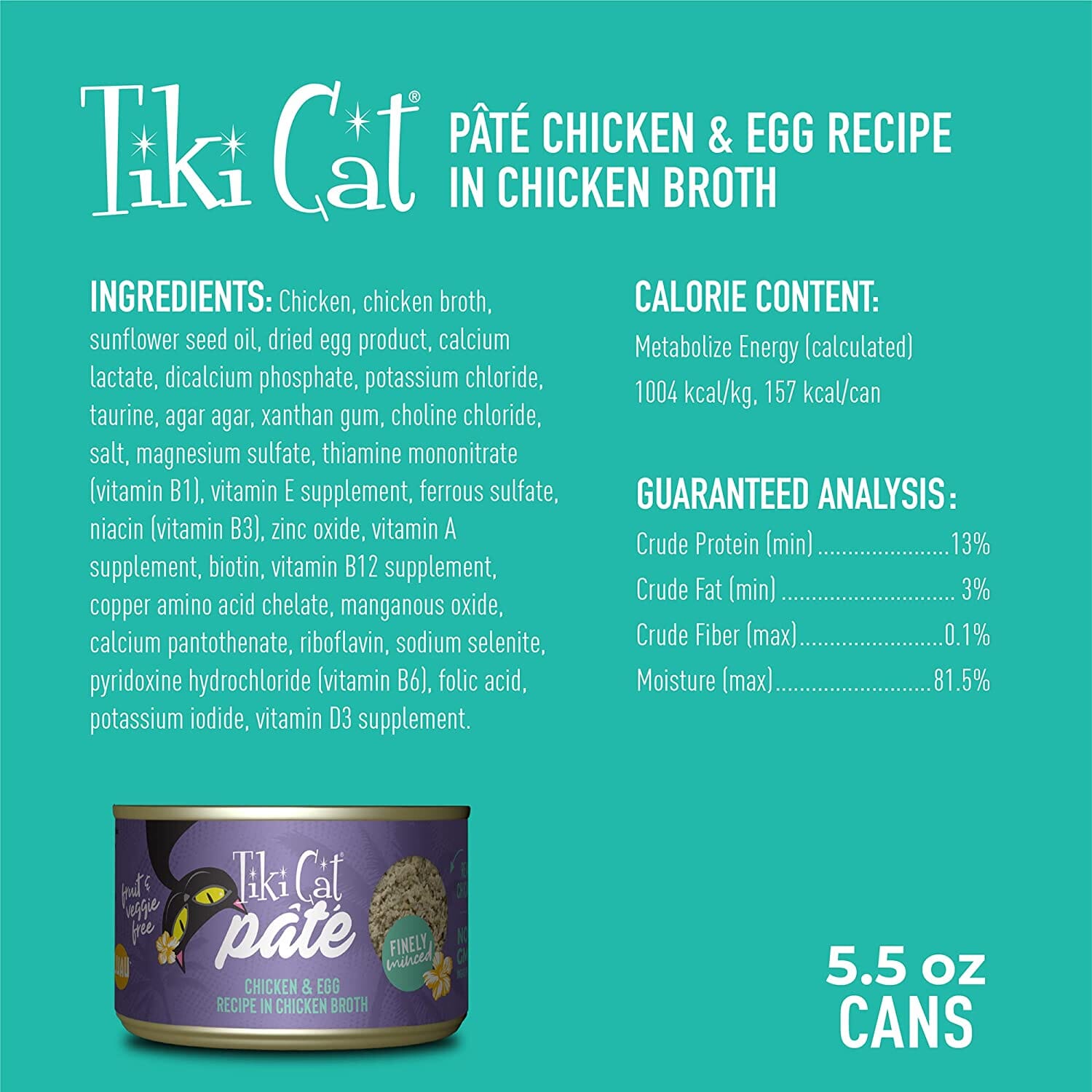 Tiki Cat Chicken w/Egg Pate Luau Canned Cat Food - 5.5 Oz - Case of 8  
