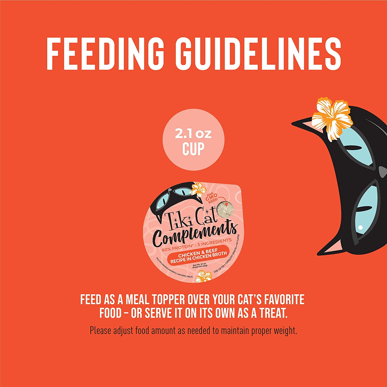 Tiki Cat Complements Chicken & Beef Cat Food Toppers and Crunchers - 2.1 oz Cups - Case of 8  