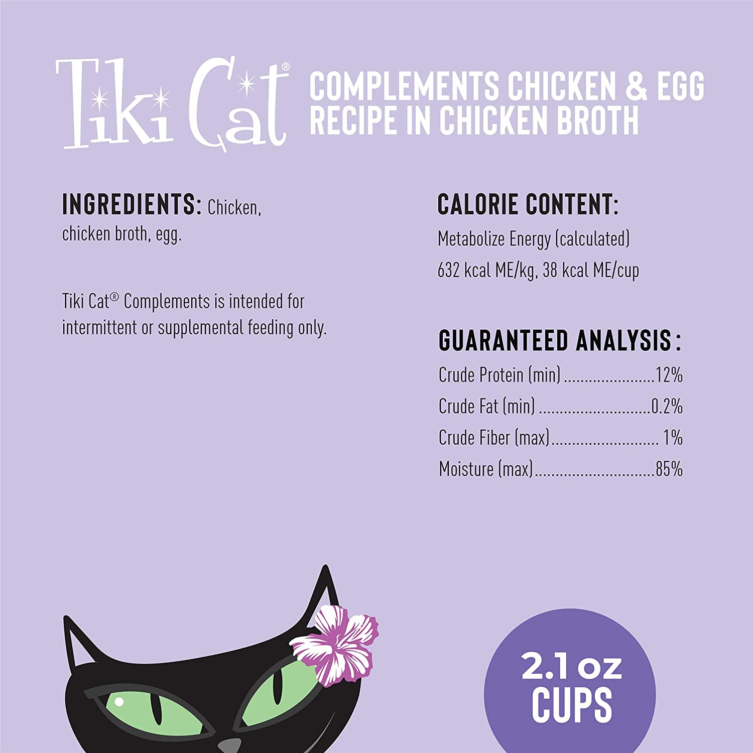 Tiki Cat Complements Chicken& Egg Cat Food Toppers and Crunchers - 2.1 oz Cups - Case of 8  