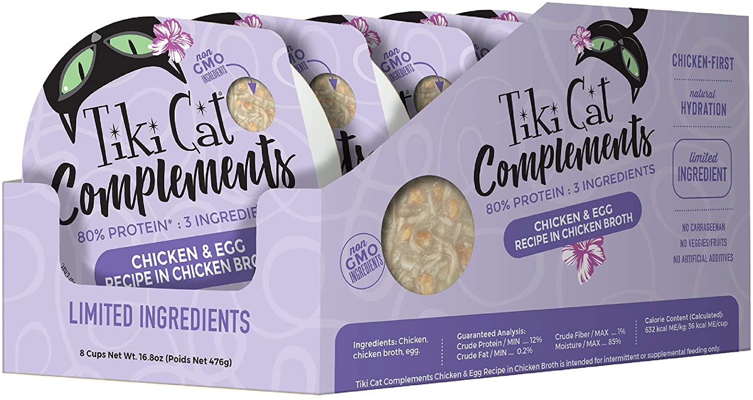 Tiki Cat Complements Chicken& Egg Cat Food Toppers and Crunchers - 2.1 oz Cups - Case of 8  