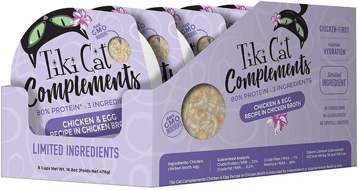 Tiki Cat Complements Chicken& Egg Cat Food Toppers and Crunchers - 2.1 oz Cups - Case of 8