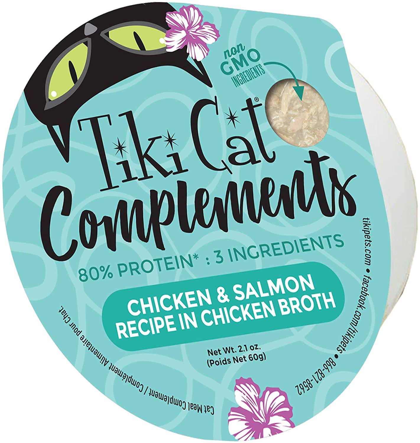 Tiki Cat Complements Chicken & Salmon Cat Food Toppers and Crunchers - 2.1 oz Cups - Case of 8  