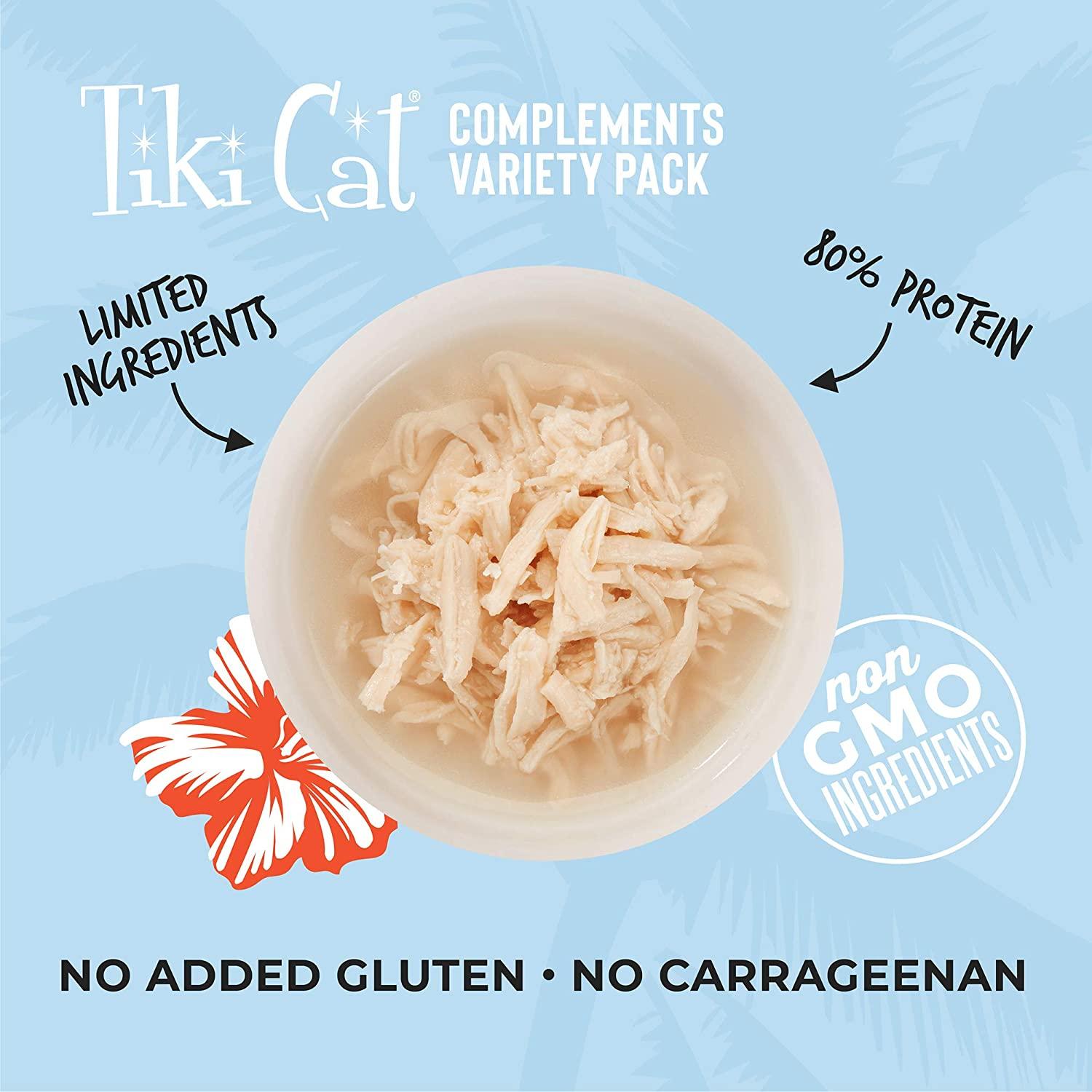 Tiki Cat Complements Variety Pack Cat Food Toppers and Crunchers - 2.1 oz Cups - Case of 10  