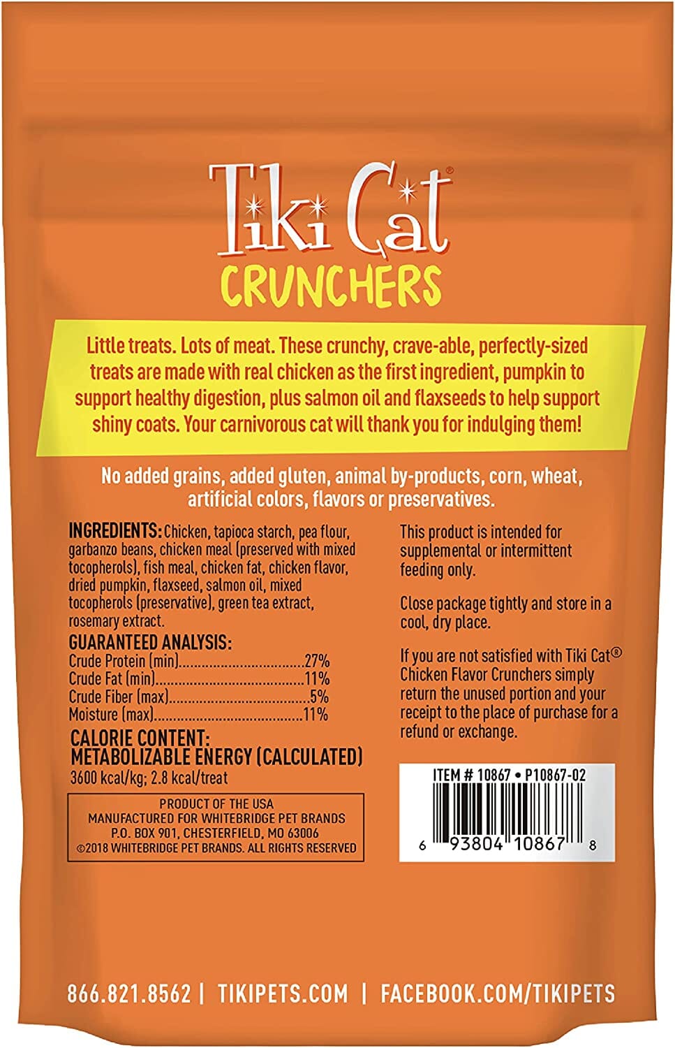 Tiki Cat Crunchers - Chicken & Pumpkin Cat Food Toppers - 2 Oz Pouch - Pack of 6  