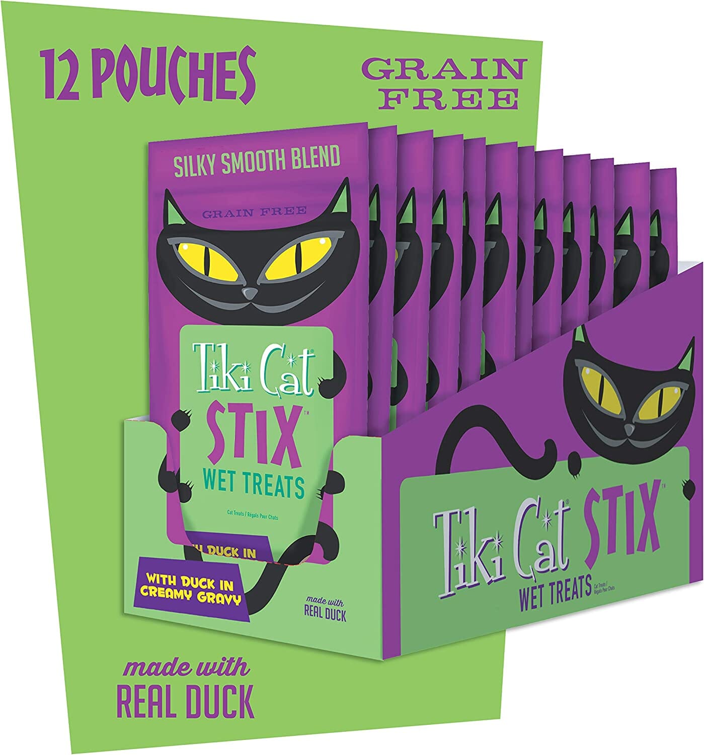 Tiki Cat Duck Mousse STIX™ Cat Treats - (6 Tubes per Bag) - 3 Oz Bags - Pack of 12  