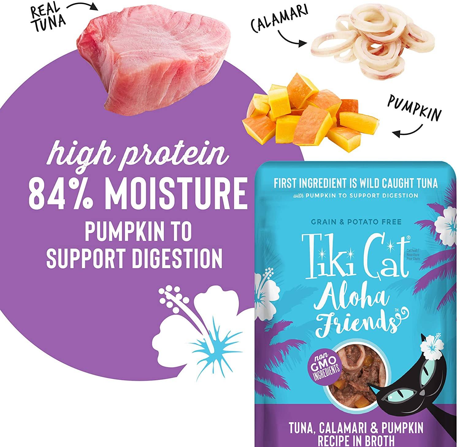 Tiki Cat Grain-Free Aloha Friends Tuna with Calamari & Pumpkin Wet Cat Food in Pouches - 3 oz Pouches - Case of 12  