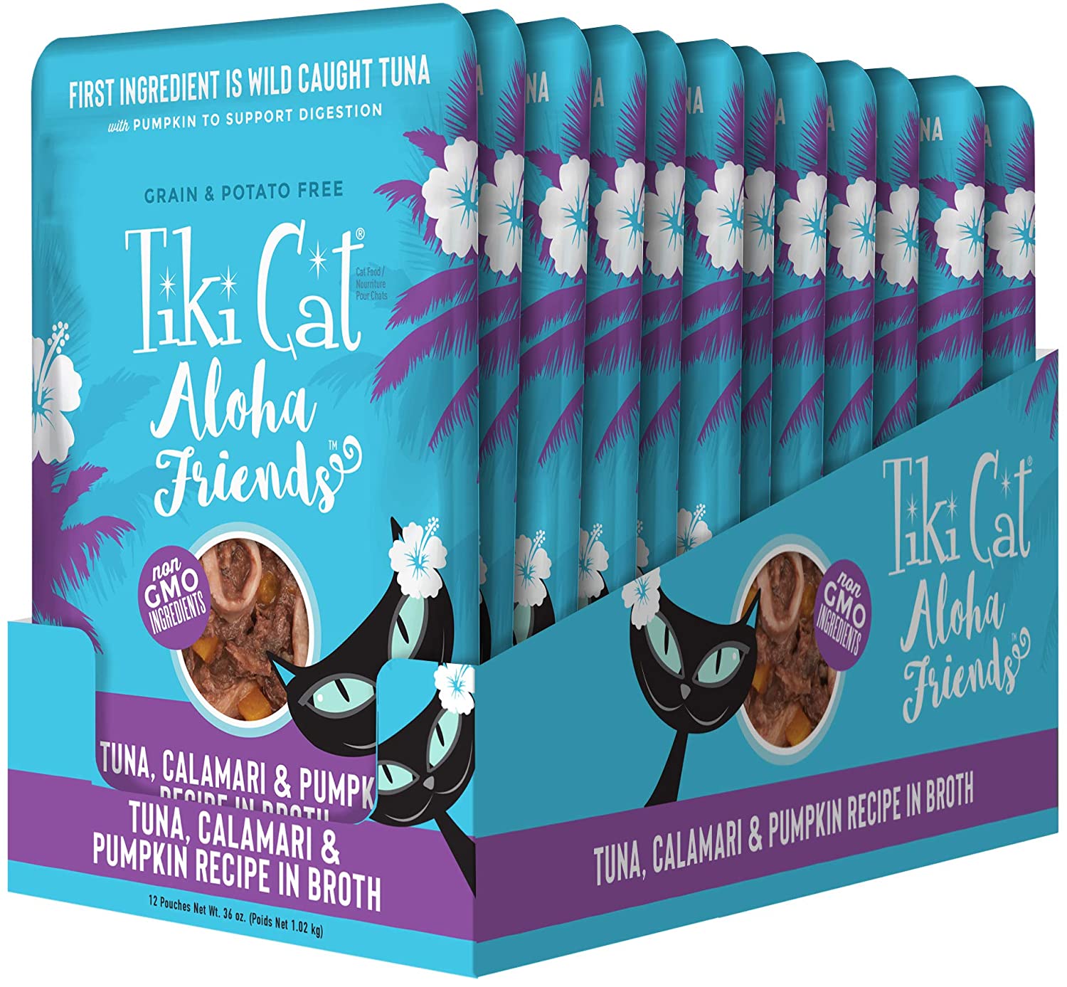 Tiki Cat Grain-Free Aloha Friends Tuna with Calamari & Pumpkin Wet Cat Food in Pouches - 3 oz Pouches - Case of 12  