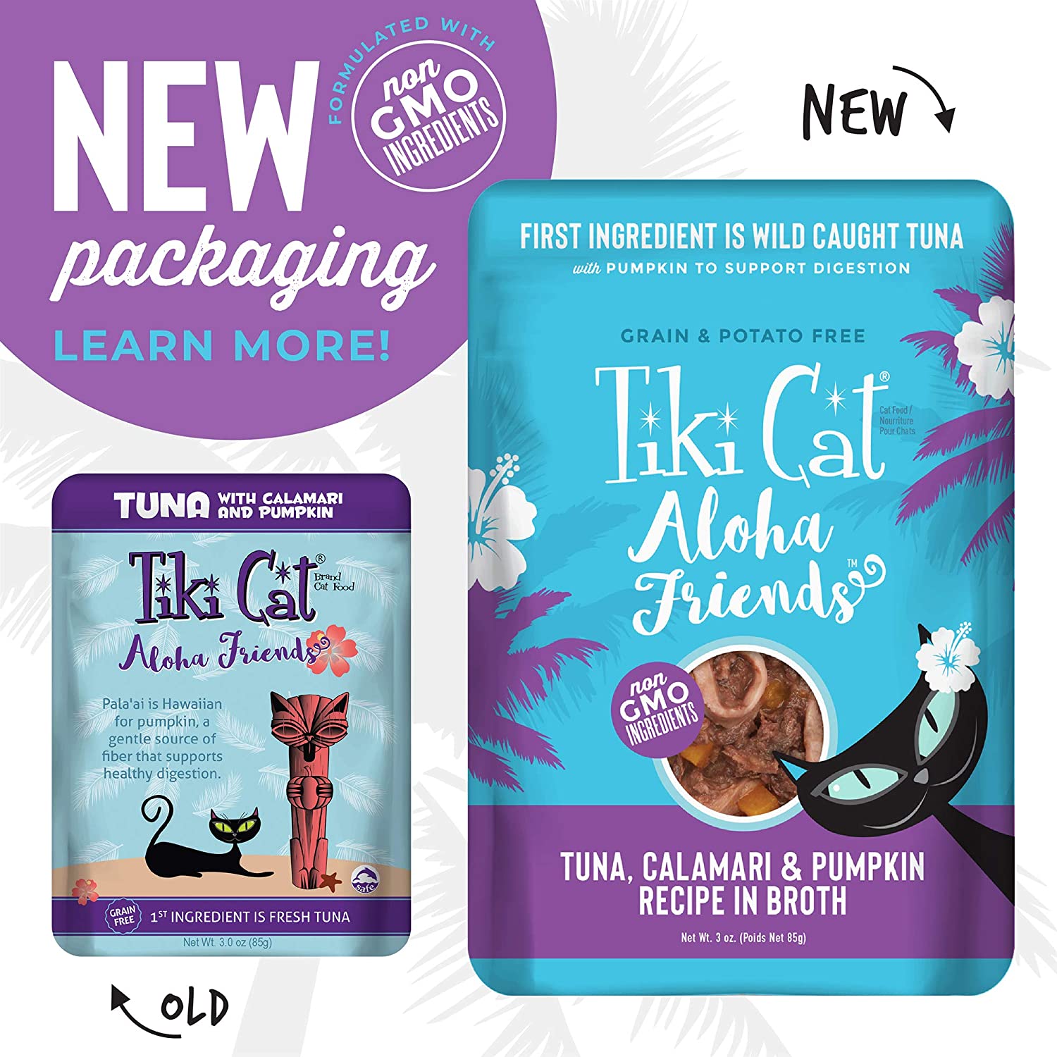 Tiki Cat Grain-Free Aloha Friends Tuna with Calamari & Pumpkin Wet Cat Food in Pouches - 3 oz Pouches - Case of 12  