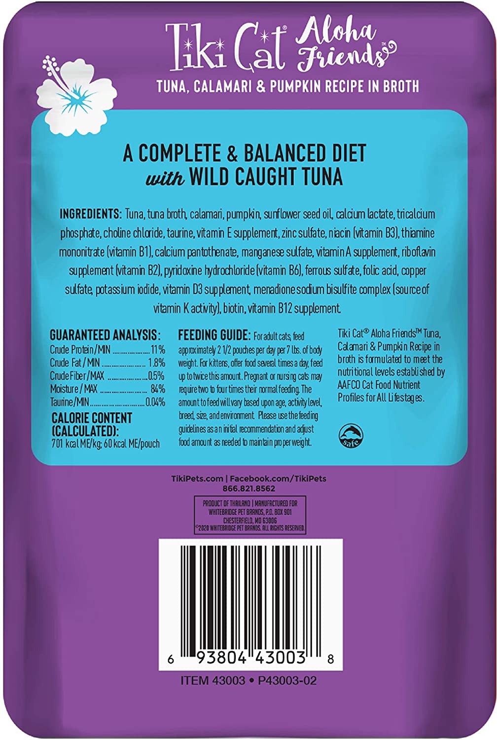 Tiki Cat Grain-Free Aloha Friends Tuna with Calamari & Pumpkin Wet Cat Food in Pouches - 3 oz Pouches - Case of 12  