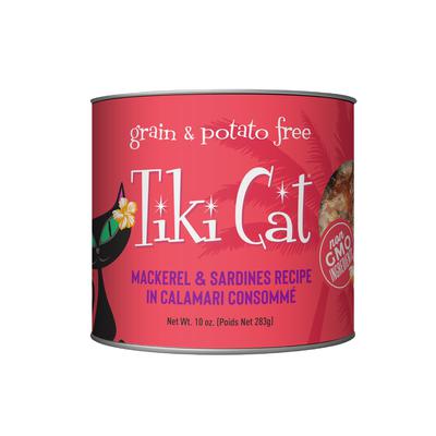 Tiki Cat Mackerel Sardine Calamari Canned Cat Food - 10 oz Cans - Case of 4  