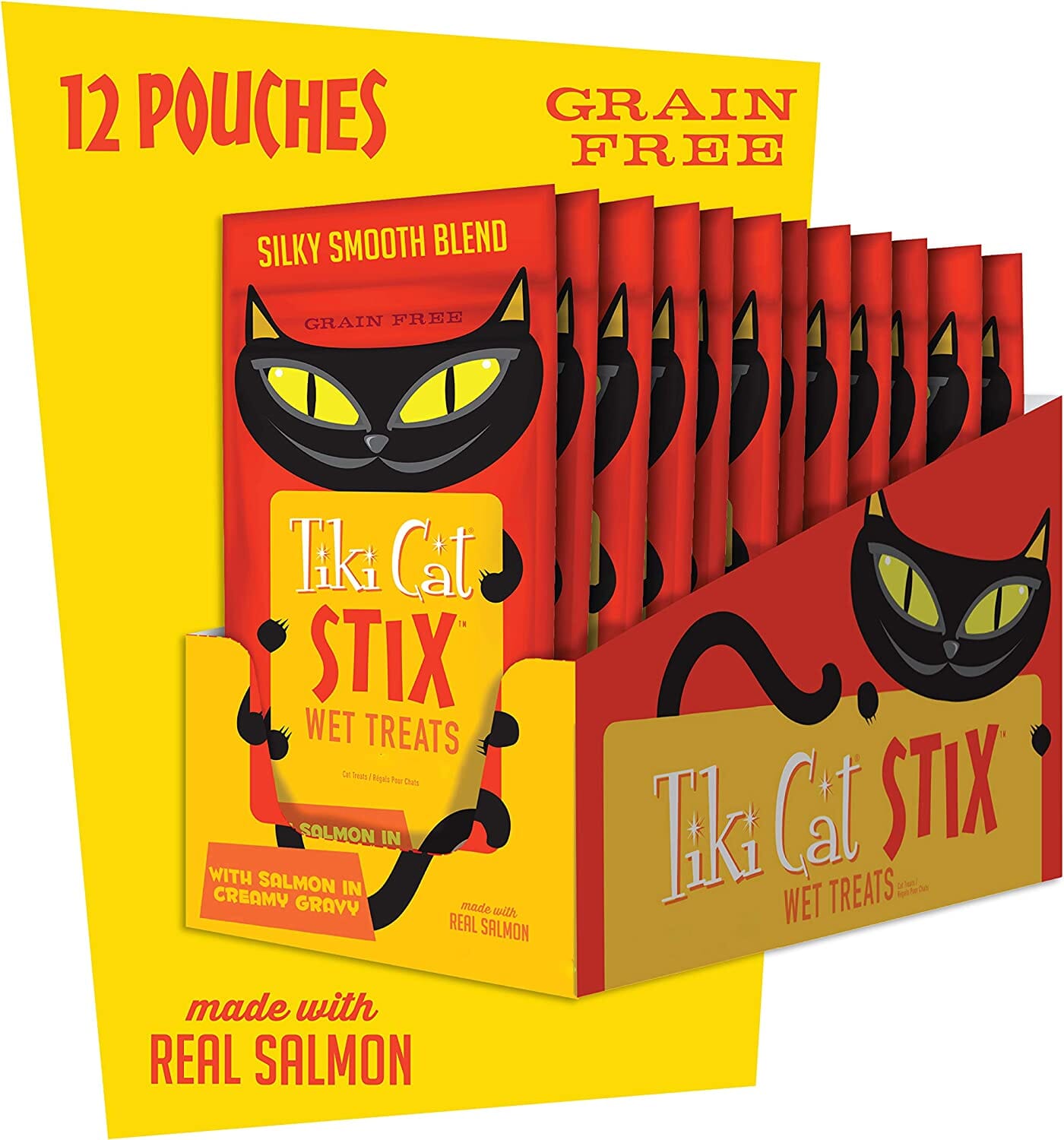 Tiki Cat Salmon Mousse STIX™ Cat Treats - (6 Tubes per Bag) - 3 Oz Bags - Pack of 12  