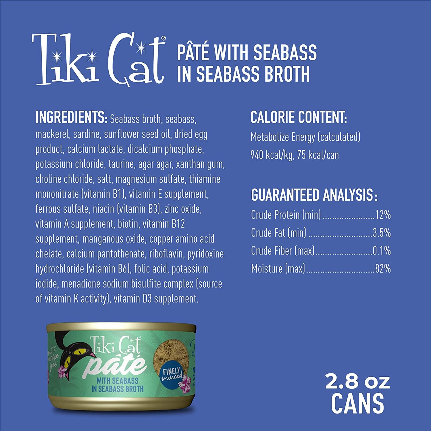 Tiki Cat Seabass Pate Luau Canned Cat Food - 2.8 Oz - Case of 12  