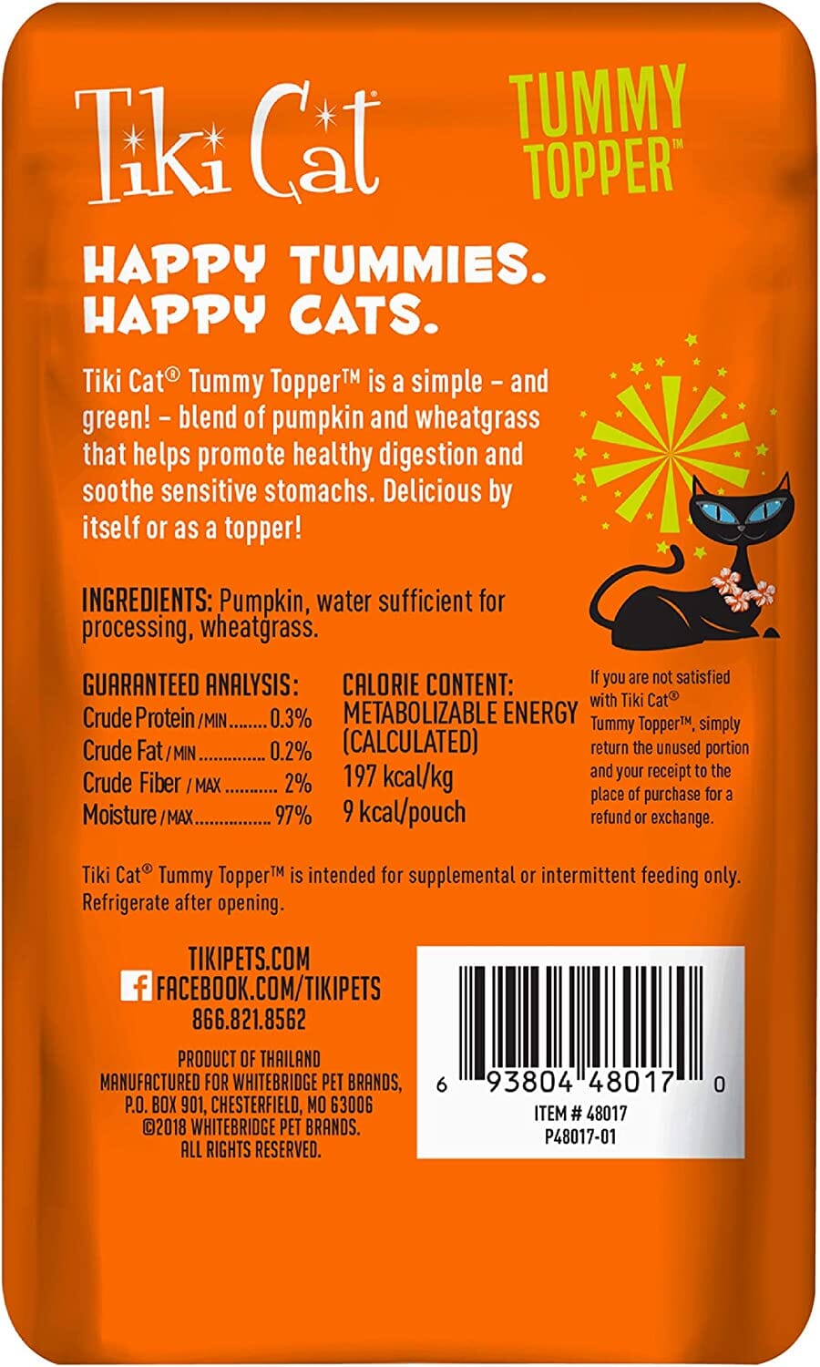 Tiki Cat Tummy Topper Pumpkin & Wheatgrass Cat Food Toppers - 1.5 Oz Pouch - Pack of 12  