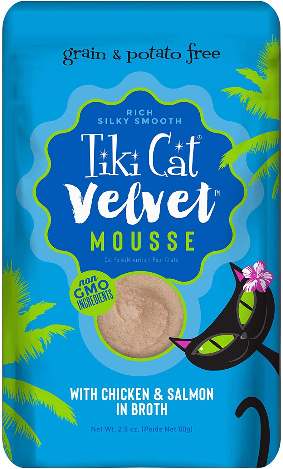 Tiki Cat Velvet Mousse Chicken & Salmon Cat Food in Pouches - 2.8 oz Pouches - Case of 12  