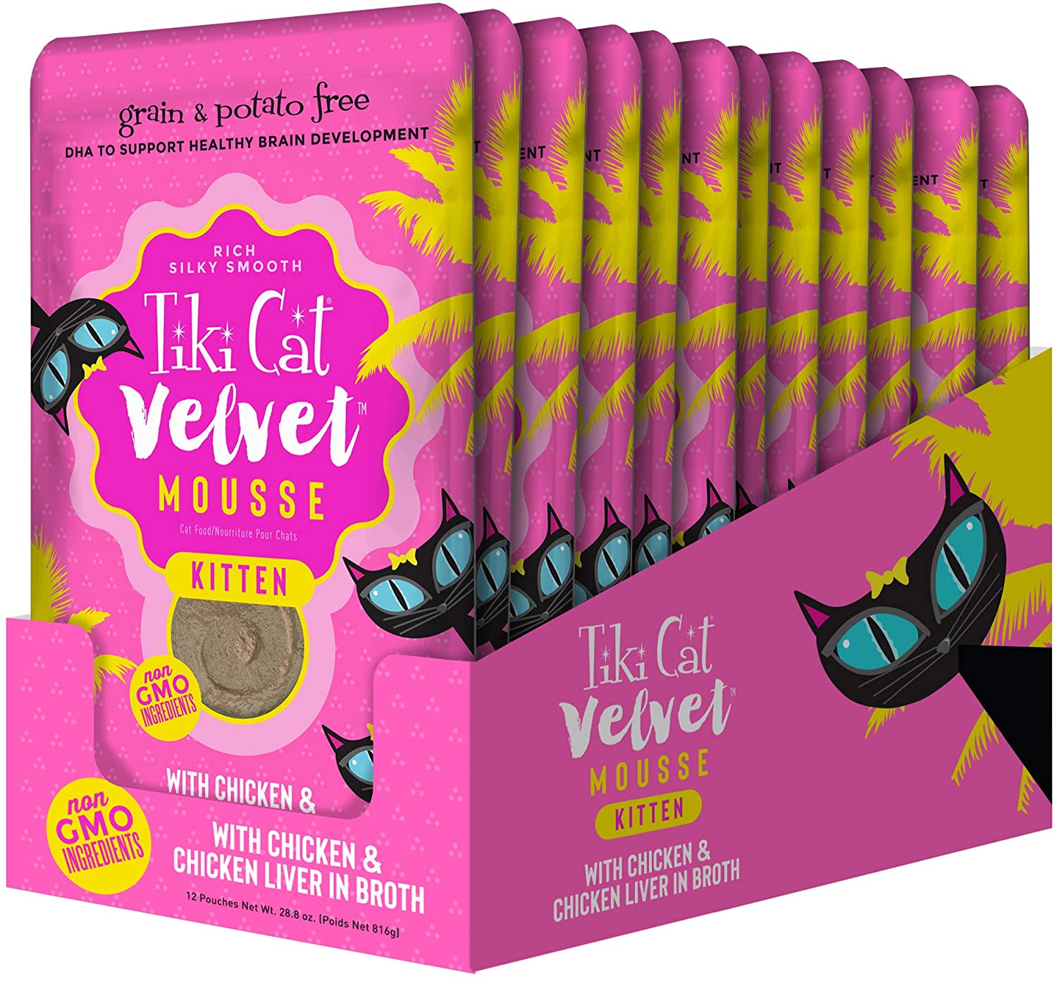 Tiki Cat Velvet Mousse Kitten Cat Food in Pouches - 2.4 oz Pouches - Case of 12  