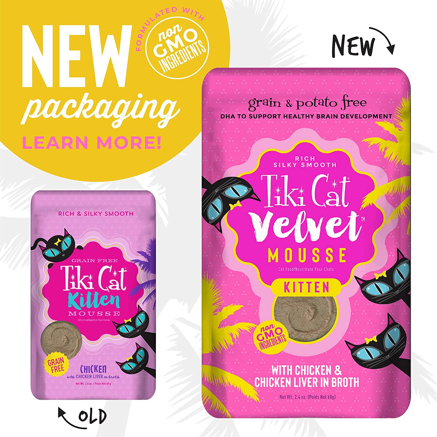 Tiki Cat Velvet Mousse Kitten Cat Food in Pouches - 2.4 oz Pouches - Case of 12  