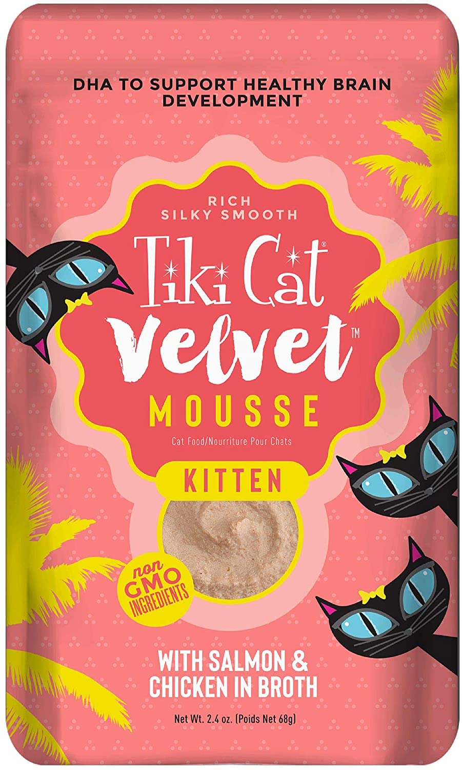 Tiki Cat Velvet Mousse Kitten Salmon Cat Food in Pouches - 2.4 oz Pouches - Case of 12  