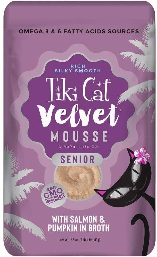 Tiki Cat Velvet Mousse Senior Salmon Cat Food in Pouches - 2.8 oz Pouches - Case of 12  