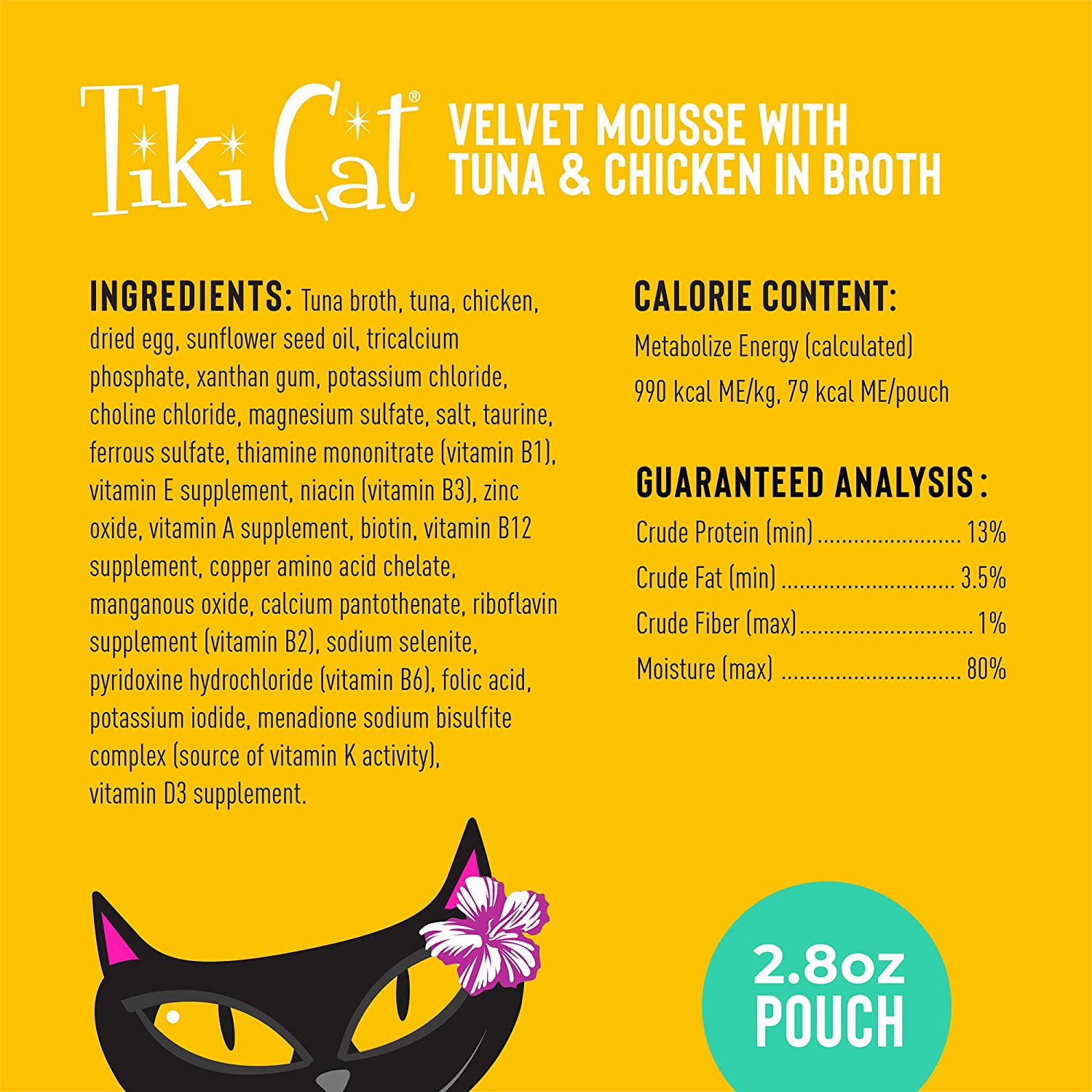 Tiki Cat Velvet Mousse Tuna & Chicken Cat Food in Pouches - 2.8 oz Pouches - Case of 12  