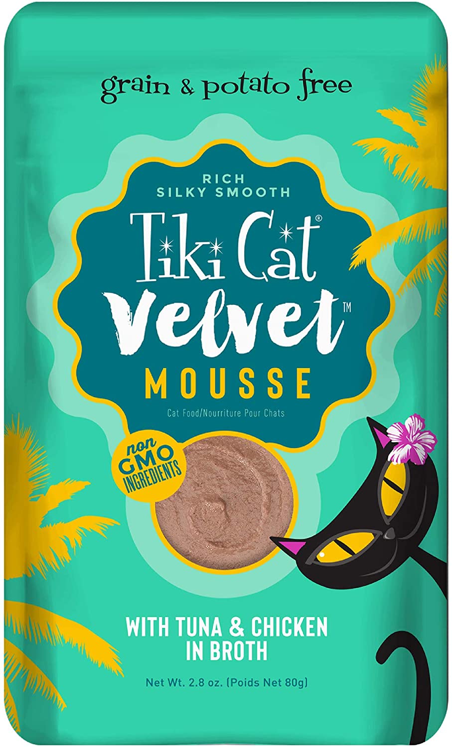 Tiki Cat Velvet Mousse Tuna & Chicken Cat Food in Pouches - 2.8 oz Pouches - Case of 12  