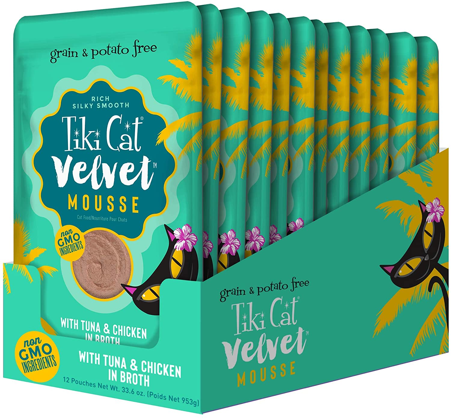 Tiki Cat Velvet Mousse Tuna & Chicken Cat Food in Pouches - 2.8 oz Pouches - Case of 12  